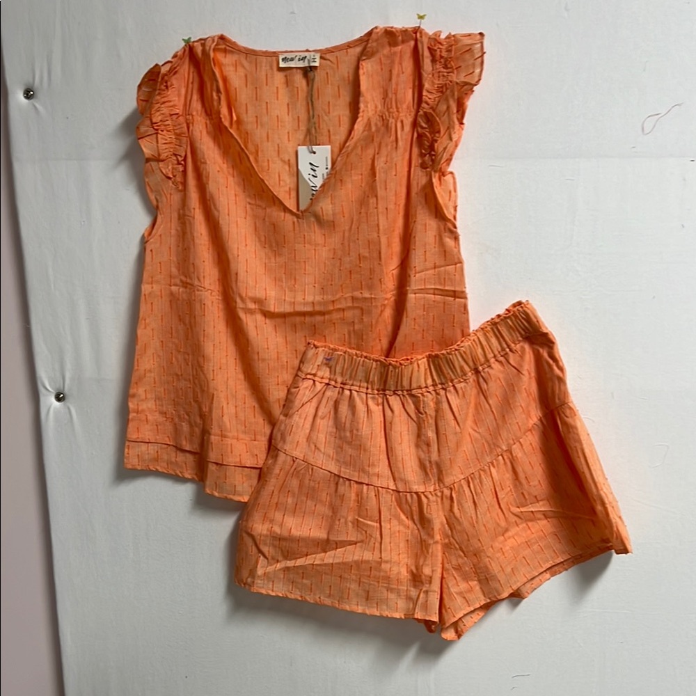 New In Orange Textured Top and Shorts